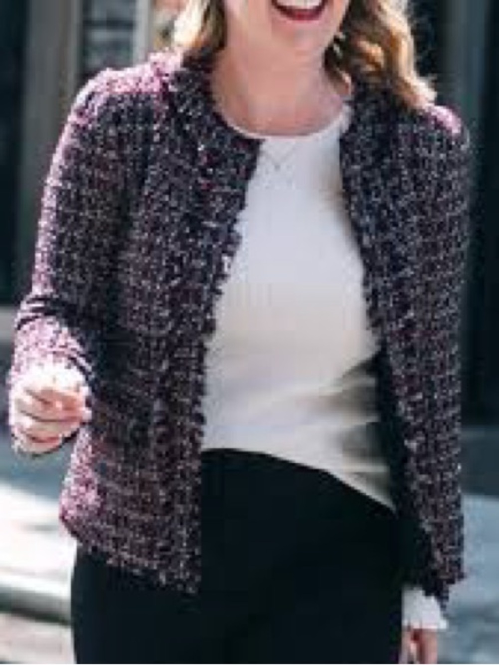 Ann Taylor Maroon-Blend Textured Tweed Open Jacket